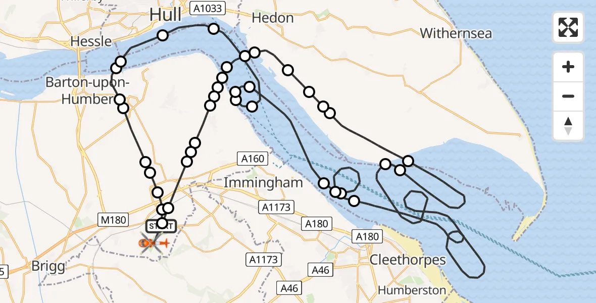 Flight route Coastguard Helicopter Humberside Airport - Humberside Airport, 17 July 2026, 14:02