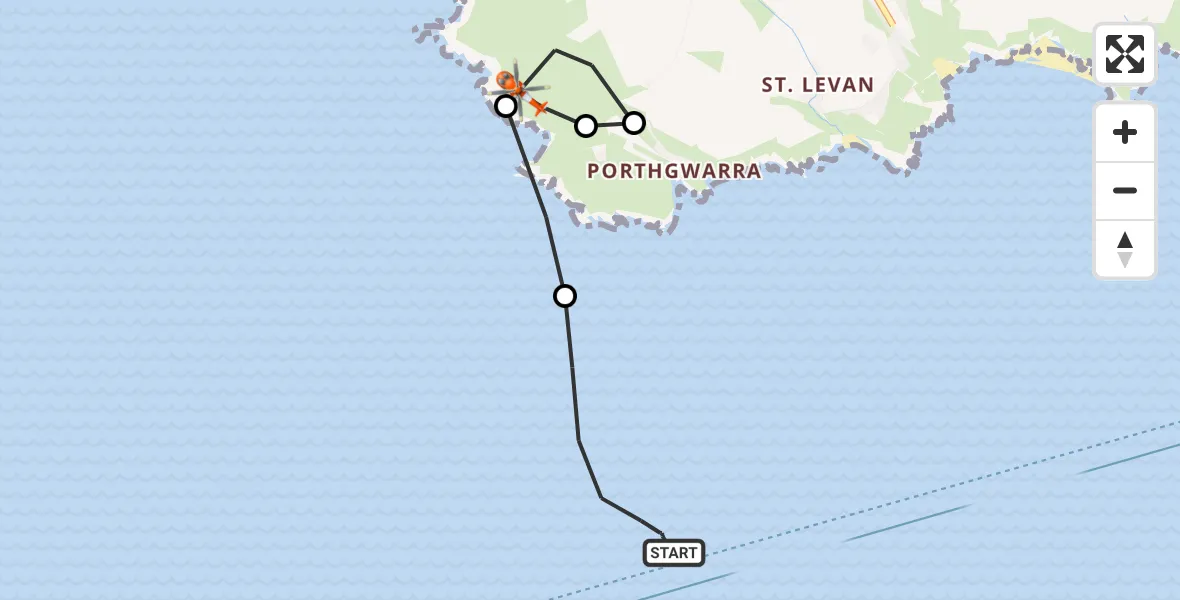 Flight route Coastguard Helicopter English Channel - St. Levan, 17 July 2026, 14:07