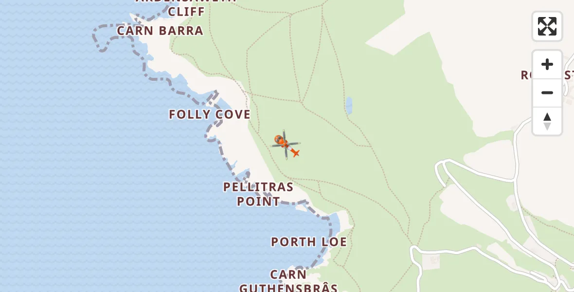 Flight route Coastguard Helicopter St. Levan - St. Levan, 17 July 2026, 14:13