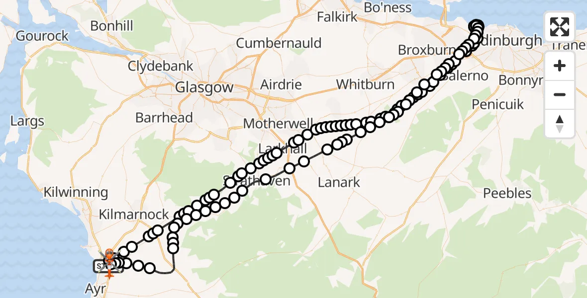 Flight route Coastguard Helicopter Glasgow Prestwick Airport - Glasgow Prestwick Airport, 17 July 2026, 14:16