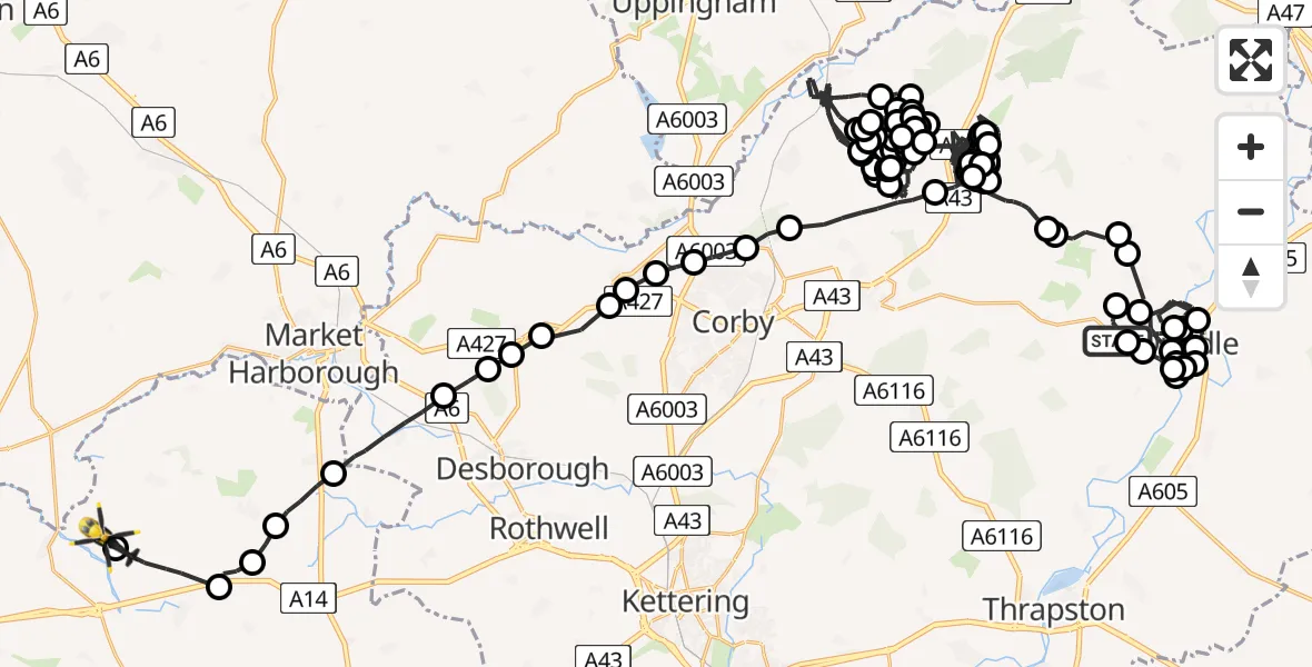 Flight route Police Helicopter Oundle - Sulby, 17 July 2026, 14:16