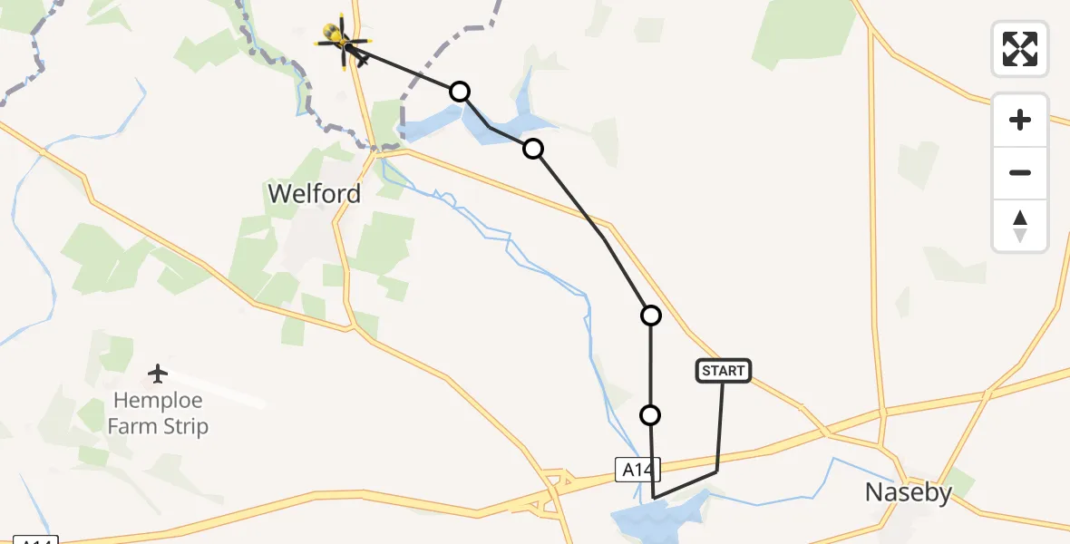 Flight route Police Helicopter Naseby - Harborough, 17 July 2026, 14:18