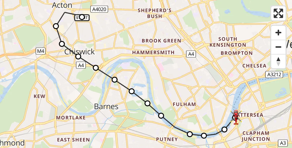 Flight route Air Ambulance Helicopter Ealing - London Heliport, 17 July 2026, 14:20