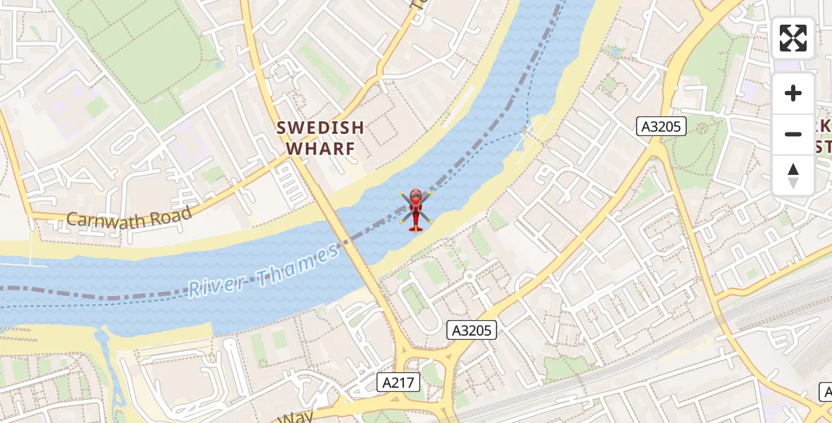 Flight route Air Ambulance Helicopter Wandsworth - Wandsworth, 17 July 2026, 14:30