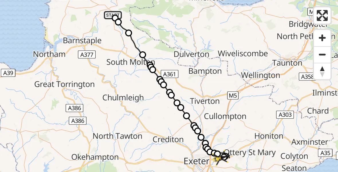 Flight route Police Helicopter North Devon - Exeter International Airport, 17 July 2026, 14:42