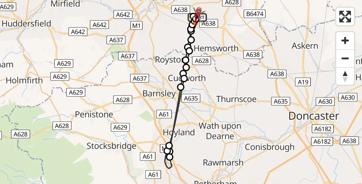Flight route Air Ambulance Helicopter YAA Nostell Helicopter Port - YAA Nostell Helicopter Port, 17 July 2026, 14:42