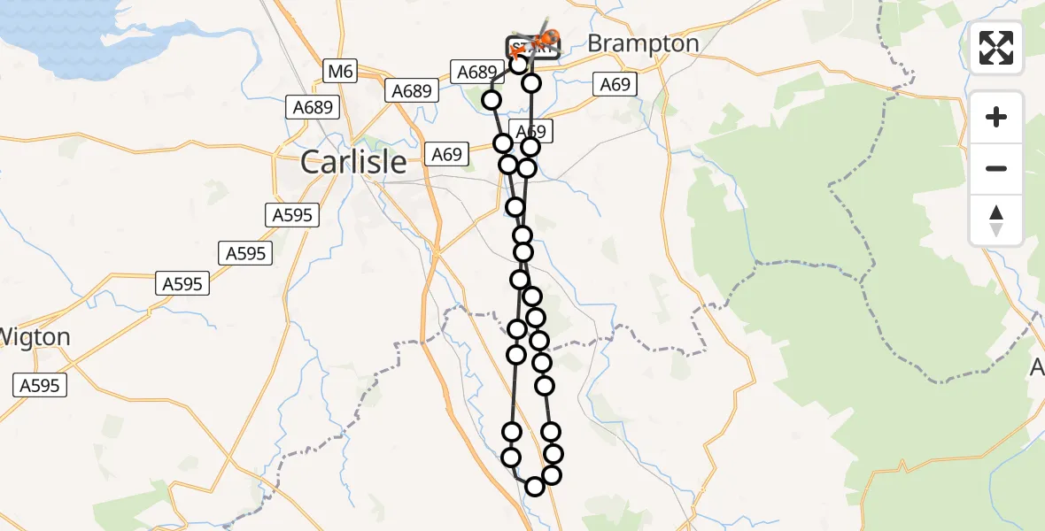 Flight route Coastguard Helicopter Carlisle Lake District Airport - Carlisle Lake District Airport, 17 July 2026, 15:11