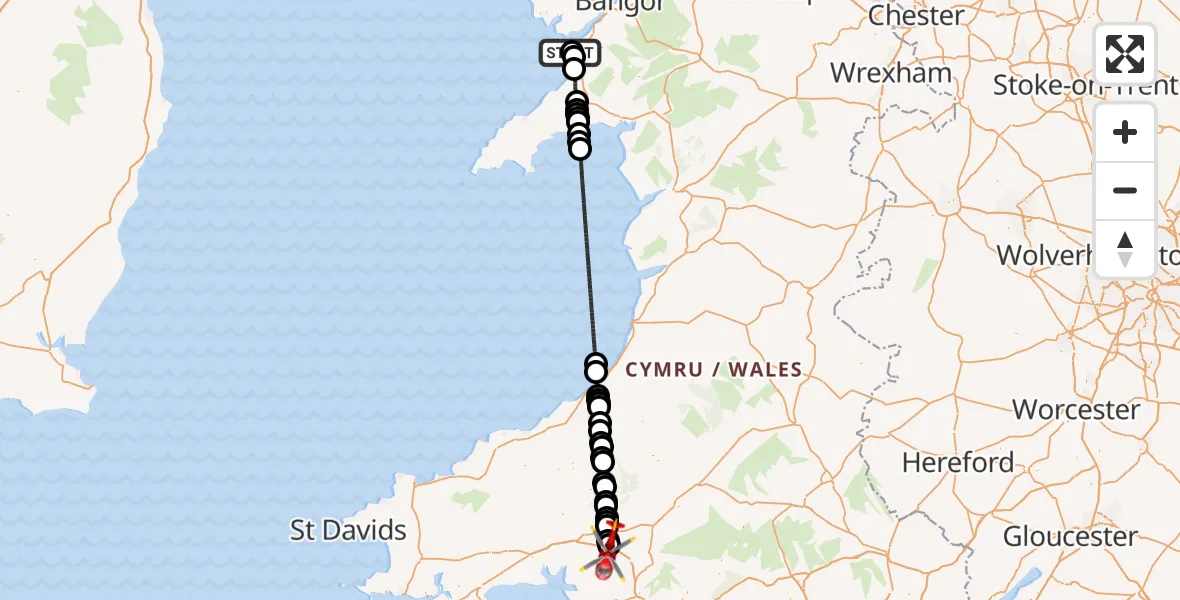Flight route Air Ambulance Helicopter Caernarfon Airport - Llanddarog, 17 July 2026, 15:13