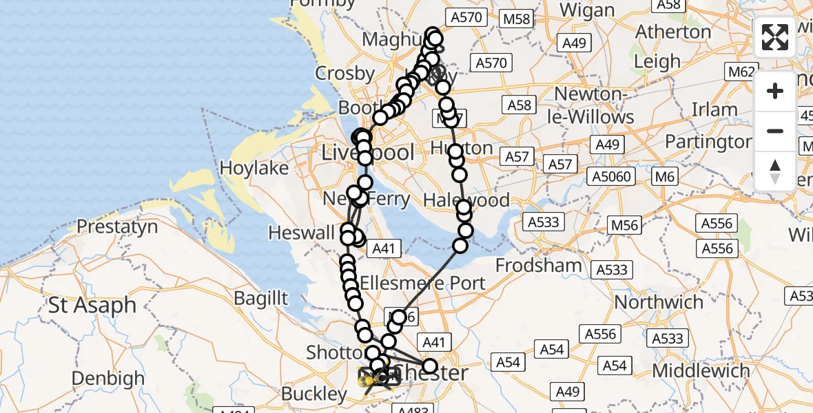 Flight route Police Helicopter Hawarden Airport - Hawarden Airport, 17 July 2026, 15:25
