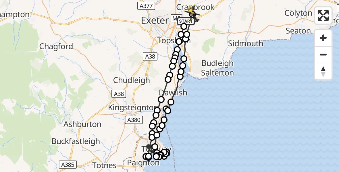 Flight route Police Helicopter Clyst Honiton - Exeter International Airport, 17 July 2026, 16:01