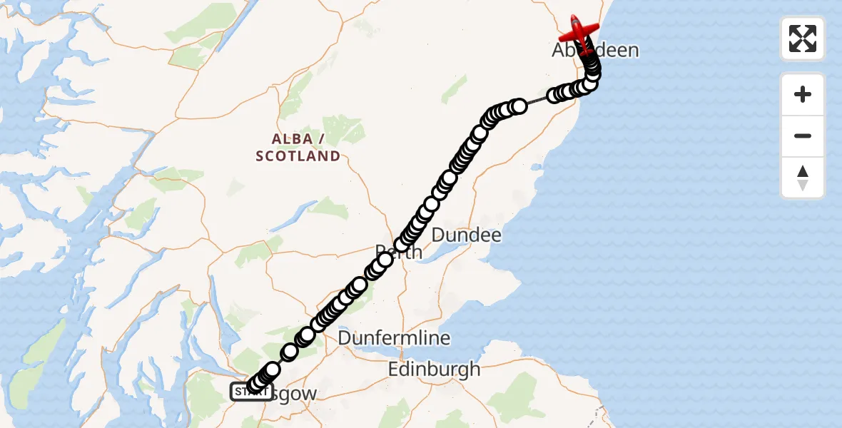 Flight route Air Ambulance Aircraft Glasgow Airport - Aberdeen International Airport, 17 July 2026, 16:21