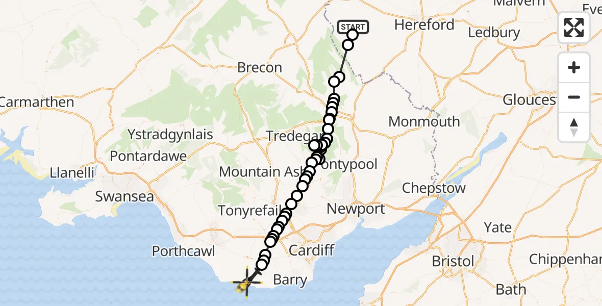 Flight route Police Helicopter Peterchurch - MOD St Athan, 17 July 2026, 16:28