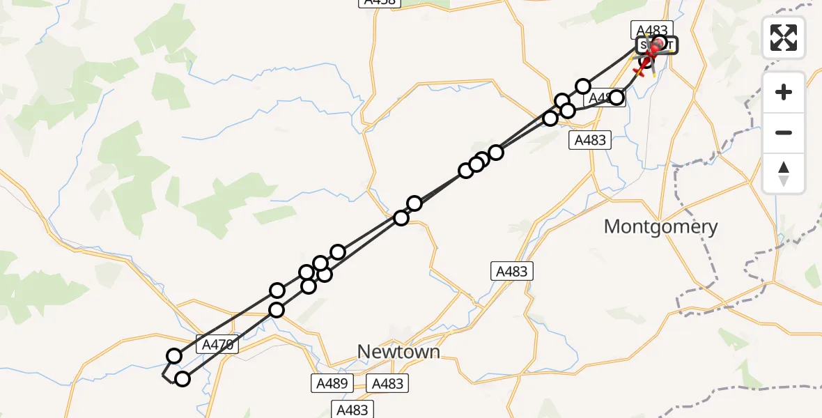 Flight route Air Ambulance Helicopter Welshpool Airport - Welshpool Airport, 17 July 2026, 16:35