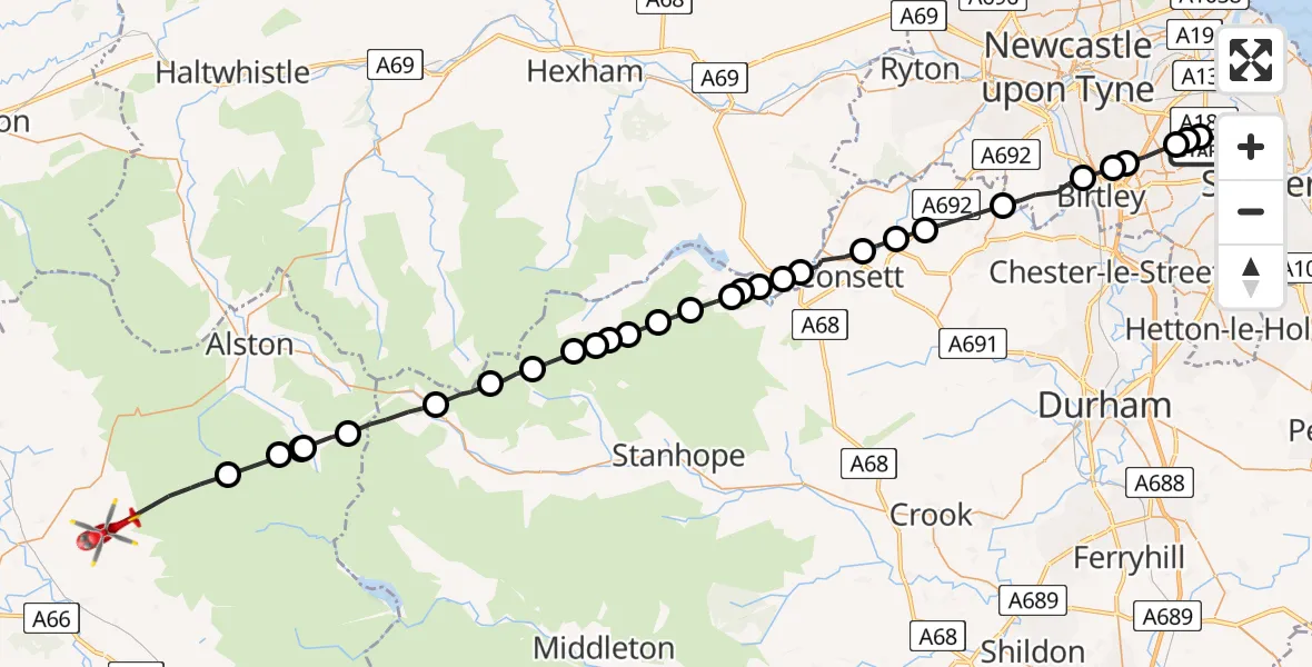 Flight route Air Ambulance Helicopter Town End Farm - Ousby, 17 July 2026, 16:37