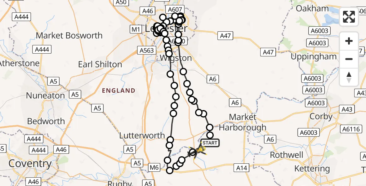 Flight route Police Helicopter Sibbertoft - Harborough, 17 July 2026, 16:37