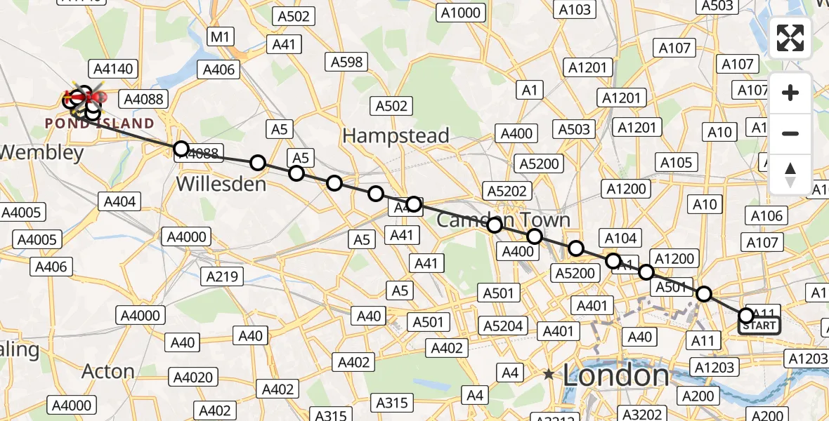 Flight route Air Ambulance Helicopter Royal London Hospital - Preston, 17 July 2026, 17:04