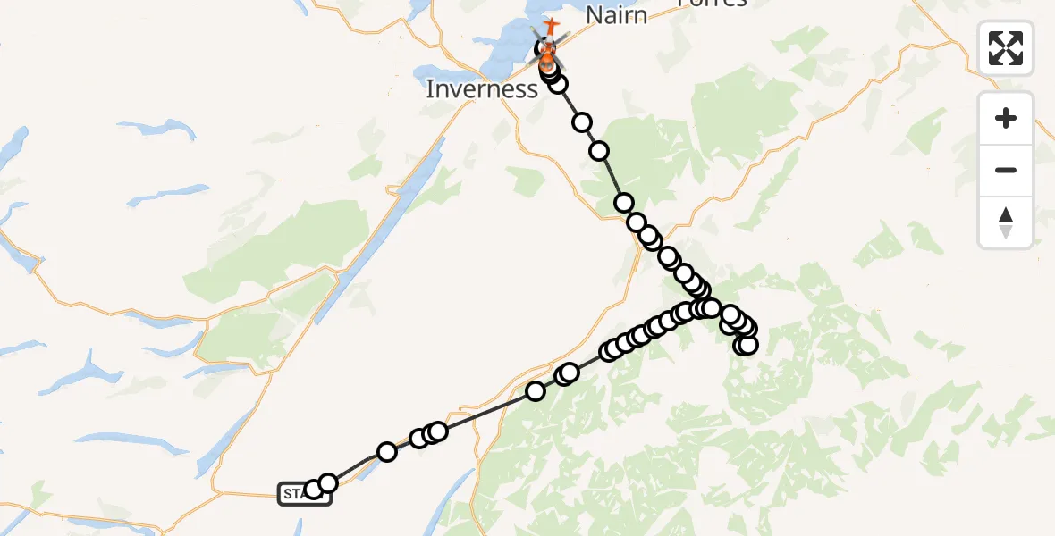 Flight route Coastguard Helicopter Highland - Inverness Airport, 17 July 2026, 17:08