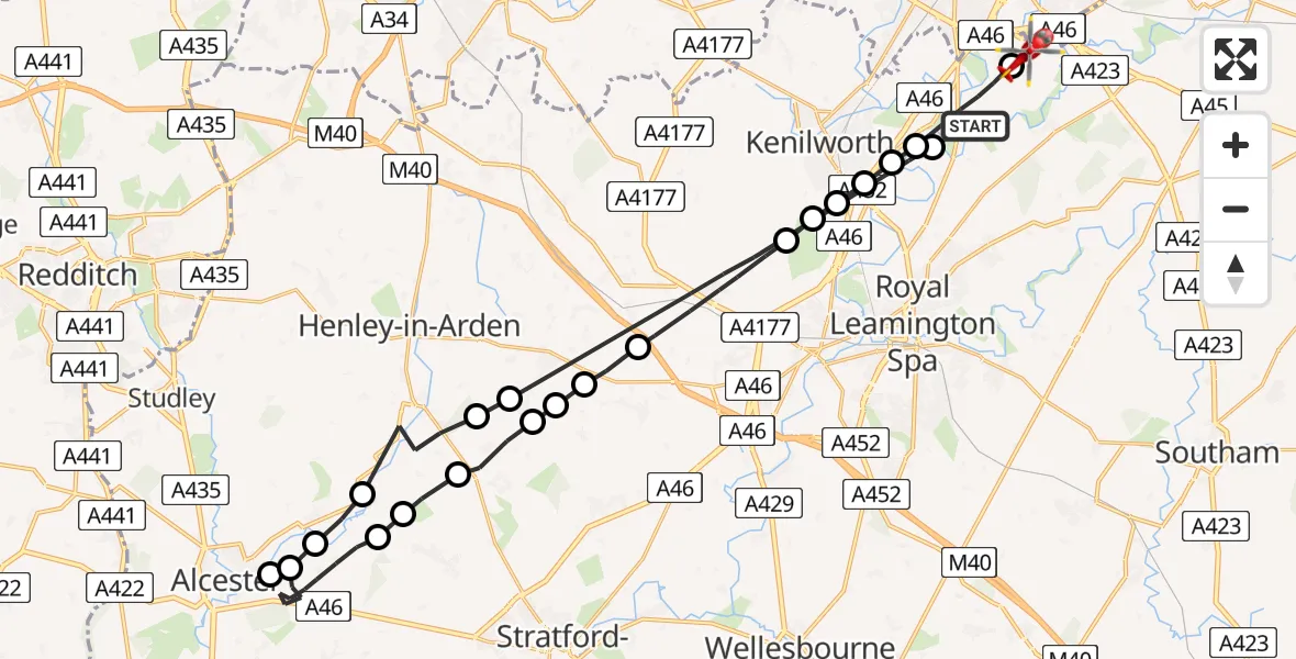Flight route Air Ambulance Helicopter Warwick - Coventry Airport, 17 July 2026, 17:17