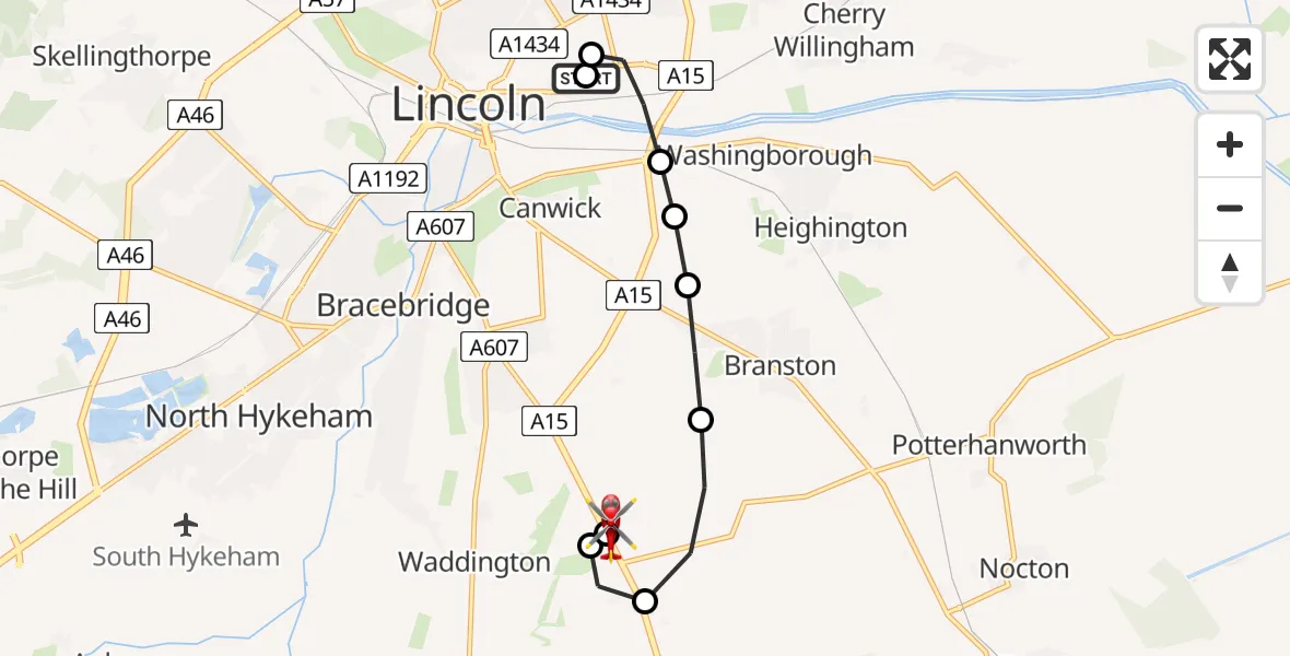 Flight route Air Ambulance Helicopter Lincoln County Trauma Unit - North Kesteven, 17 July 2026, 17:23