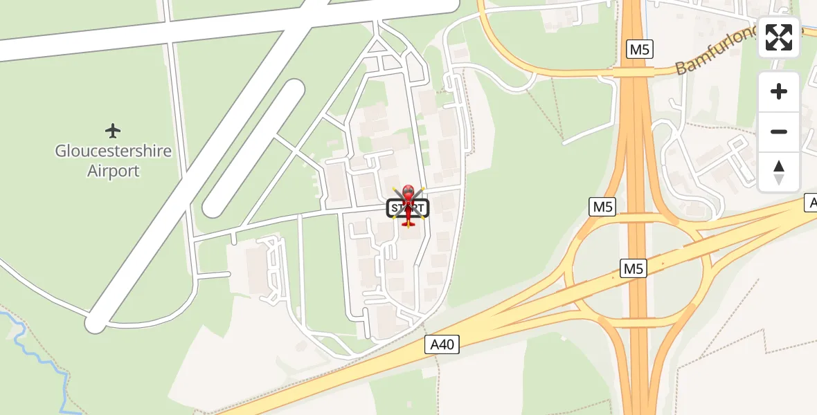 Flight route Air Ambulance Helicopter Gloucestershire Airport - Gloucestershire Airport, 17 July 2026, 17:35