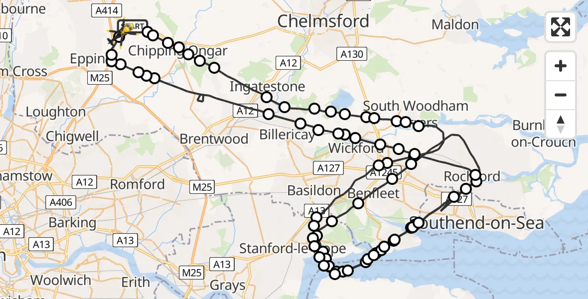 Flight route Police Helicopter North Weald Bassett - North Weald Airfield, 17 July 2026, 17:49