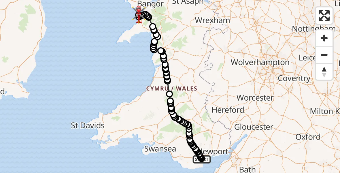 Flight route Air Ambulance Helicopter Birchgrove - Caernarfon Airport, 17 July 2026, 17:59