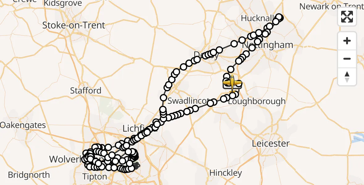 Flight route Police Aircraft East Midlands Airport - East Midlands Airport, 17 July 2026, 18:08