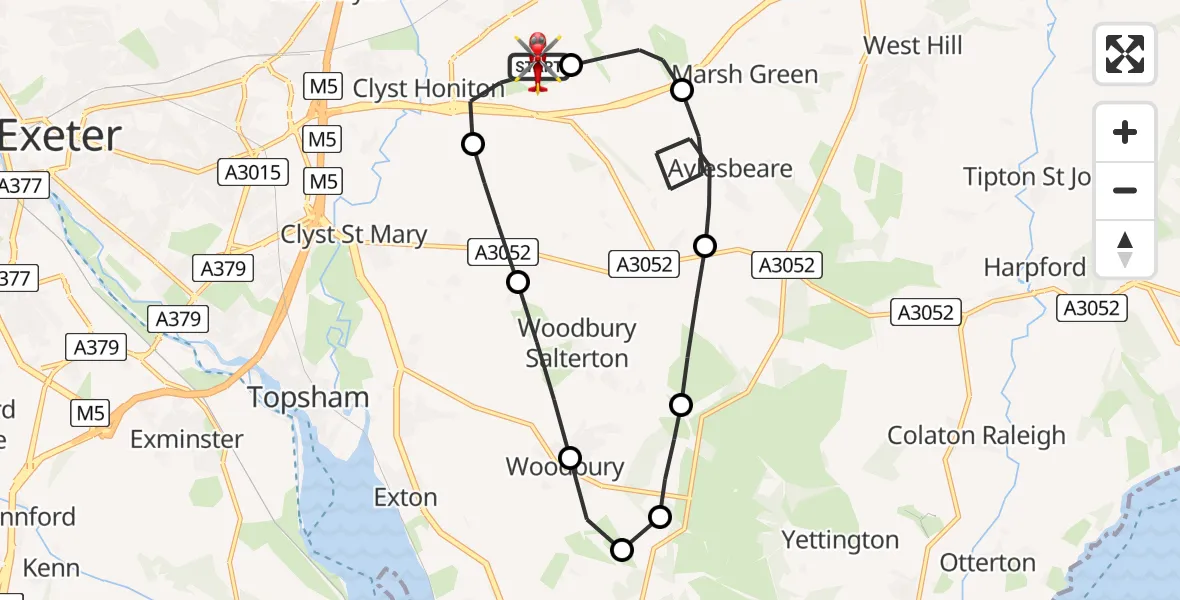 Flight route Air Ambulance Helicopter Exeter International Airport - Exeter International Airport, 17 July 2026, 18:30