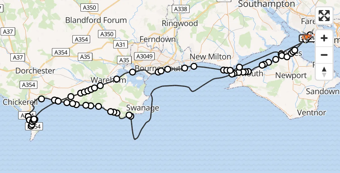 Flight route Coastguard Helicopter Stubbington - Solent Airport, 17 July 2026, 18:42