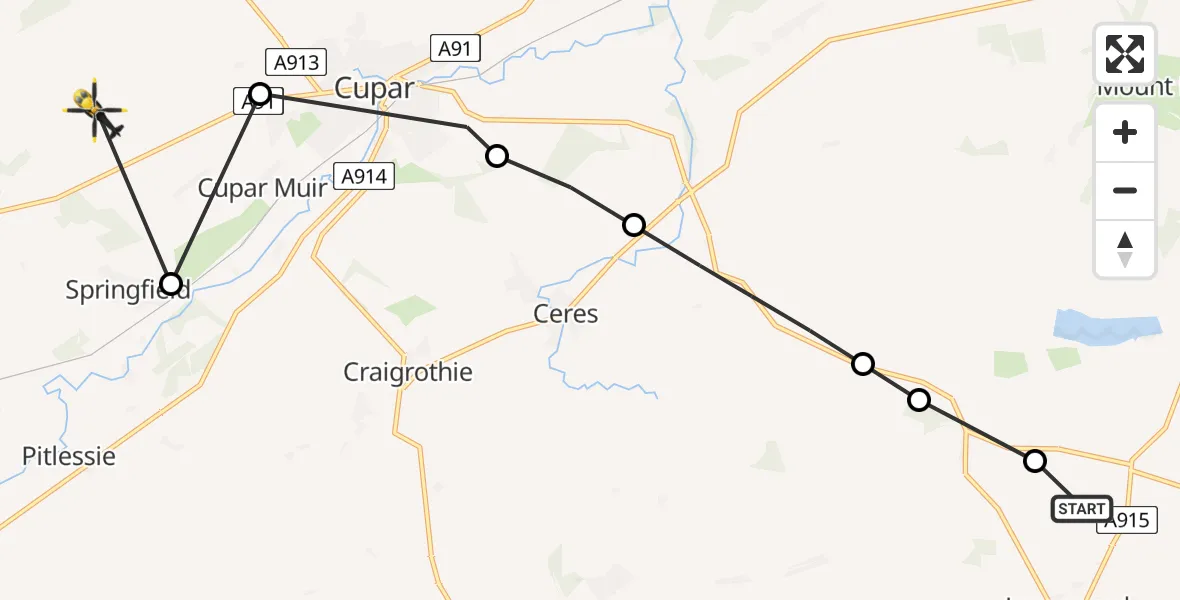 Flight route Police Helicopter Radernie - Hilton of Carslogie Airstrip, 17 July 2026, 18:42