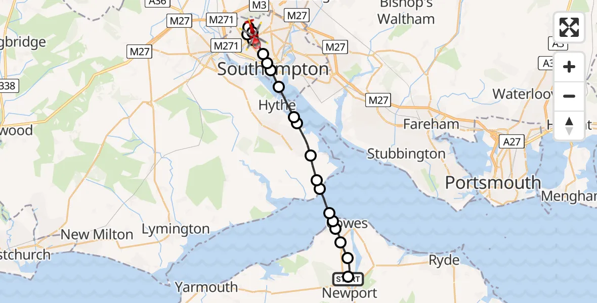 Flight route Air Ambulance Helicopter St Marys Hospital Isle Of Wight - University Hospital Southampton, 17 July 2026, 18:55