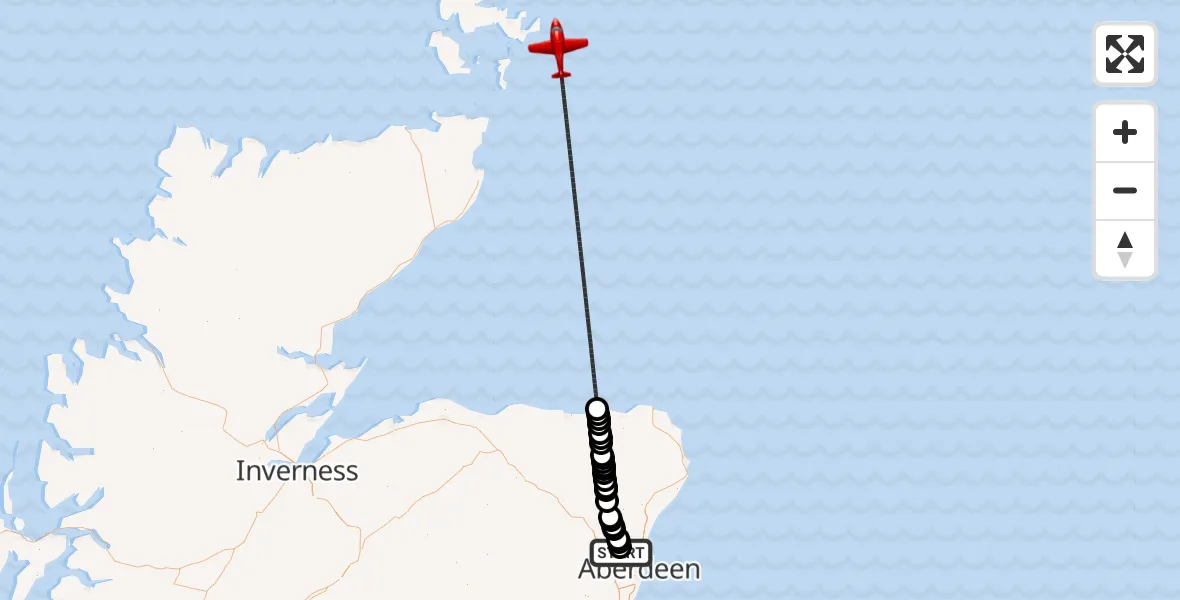 Flight route Air Ambulance Aircraft Aberdeen International Airport - North Sea, 17 July 2026, 18:59