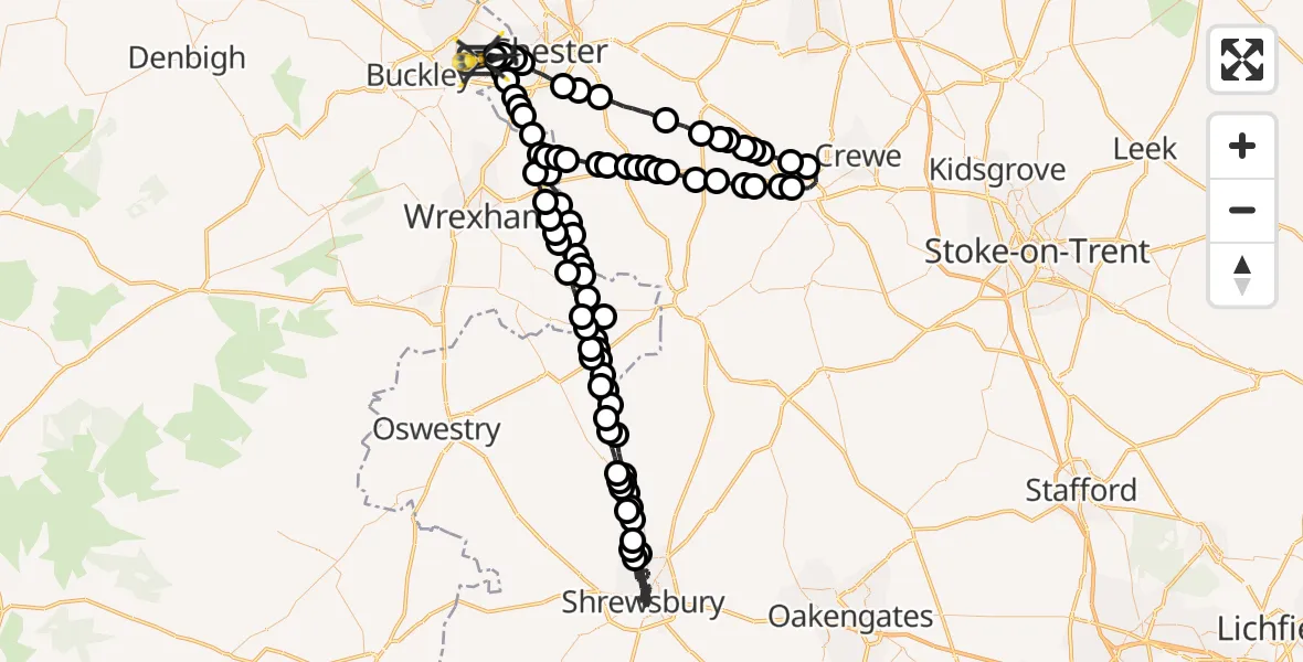 Flight route Police Helicopter Hawarden Airport - Broughton and Bretton, 17 July 2026, 19:12