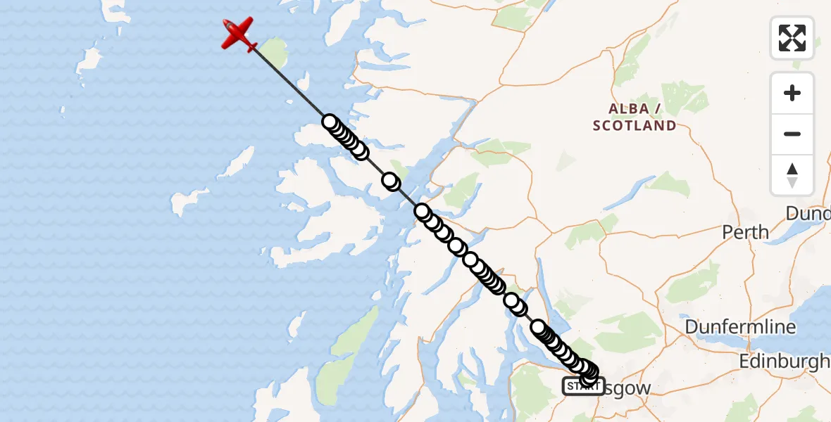 Flight route Air Ambulance Aircraft Glasgow Airport - Inner Seas, 17 July 2026, 19:21
