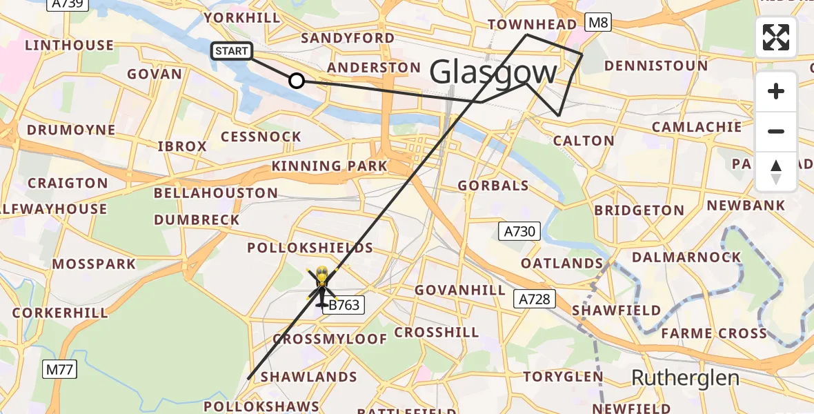 Flight route Police Helicopter Glasgow City Heliport - Glasgow, 17 July 2026, 19:26