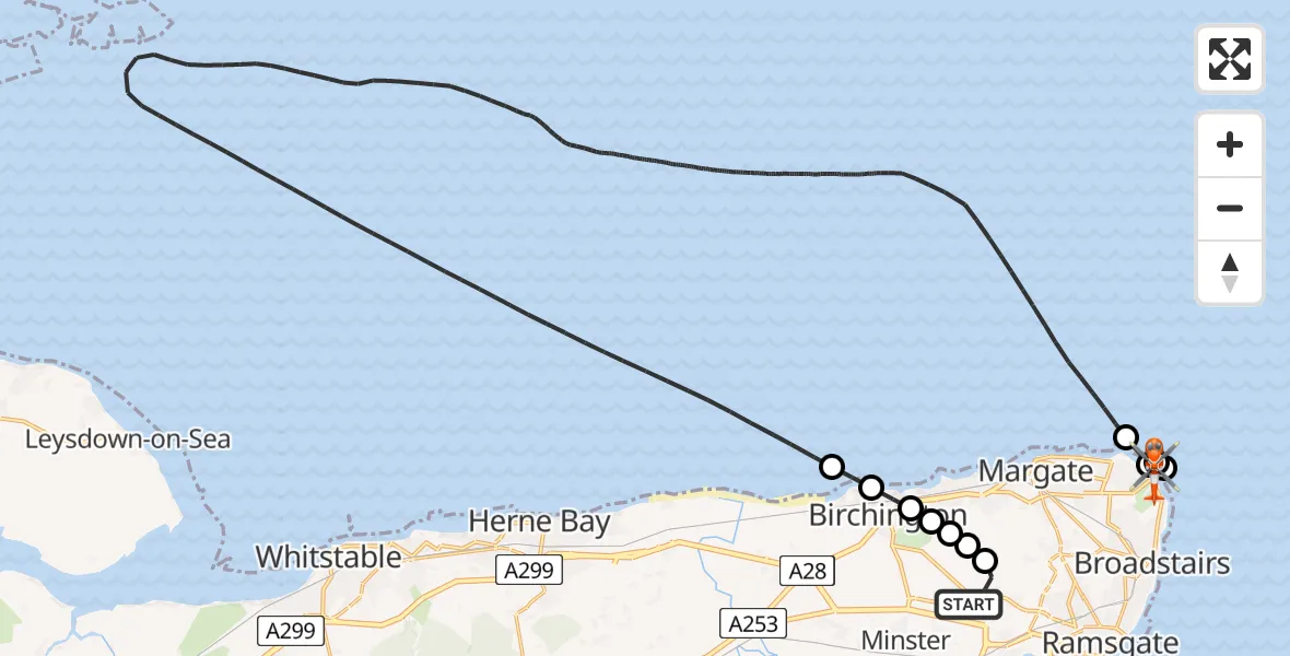 Flight route Coastguard Helicopter Manston Airport - Thanet, 17 July 2026, 19:36
