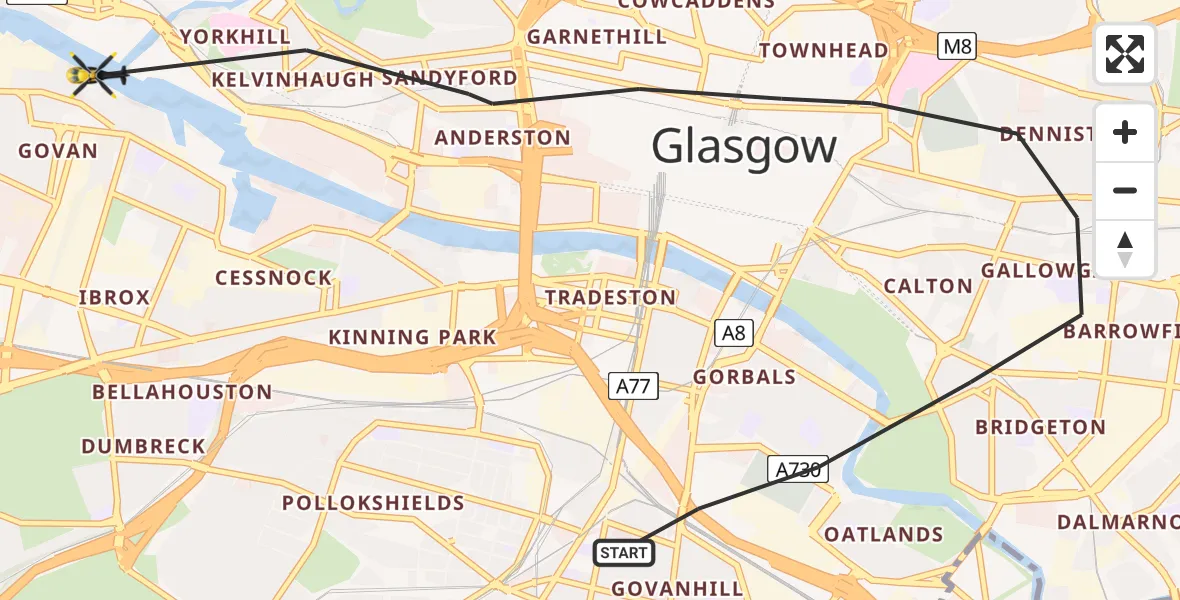 Flight route Police Helicopter Glasgow - Glasgow, 17 July 2026, 19:37