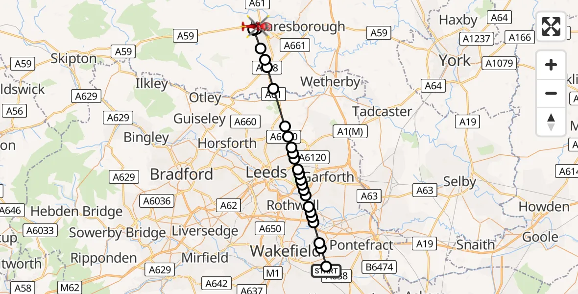 Flight route Air Ambulance Helicopter YAA Nostell Helicopter Port - Killinghall, 17 July 2026, 20:00