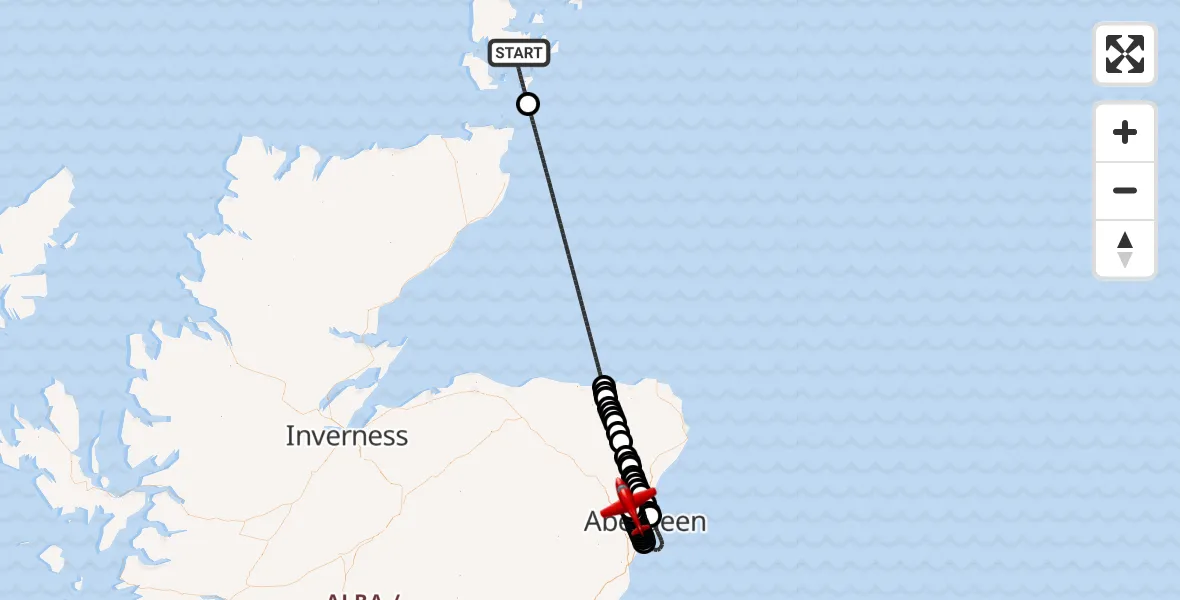 Flight route Air Ambulance Aircraft North Atlantic Ocean - Aberdeen International Airport, 17 July 2026, 20:04