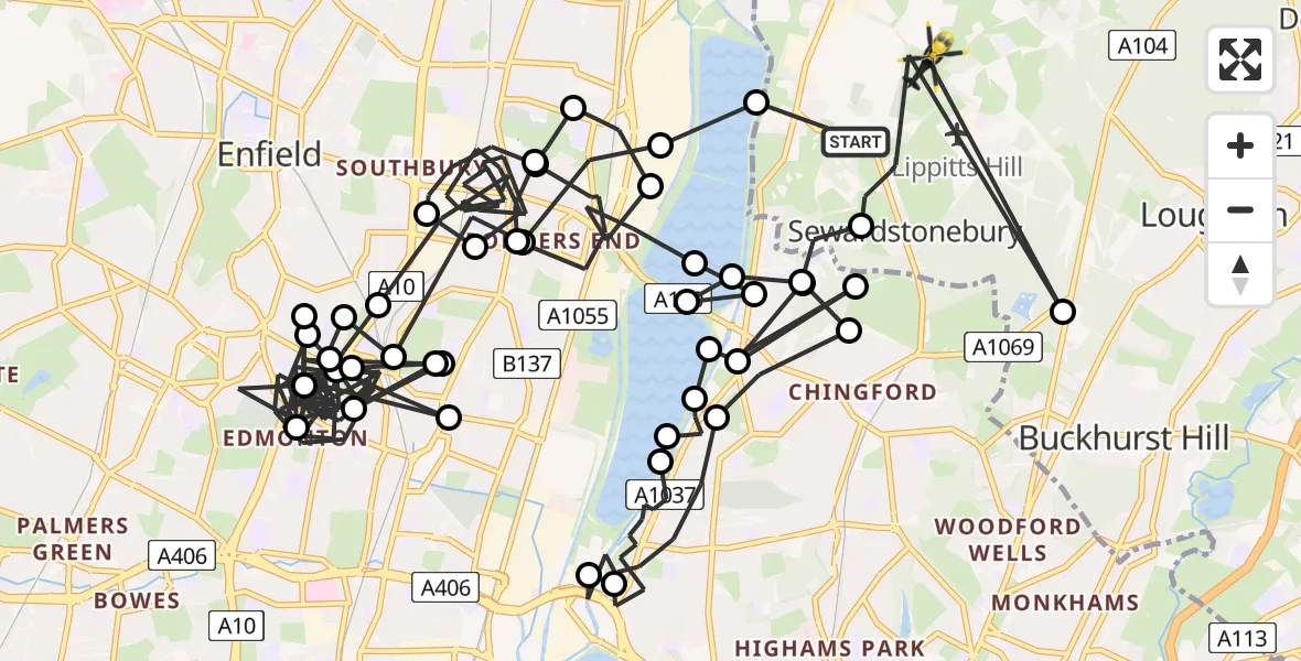 Flight route Police Helicopter Chingford - Sewardstonebury, 17 July 2026, 20:36