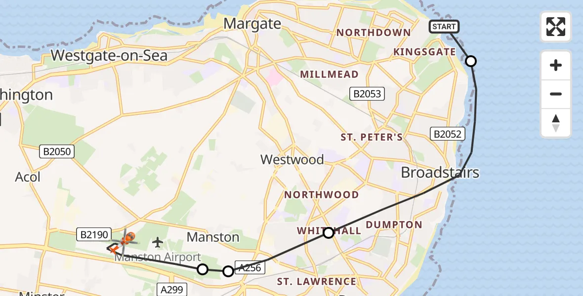 Flight route Coastguard Helicopter Thanet - Manston Airport, 17 July 2026, 20:40