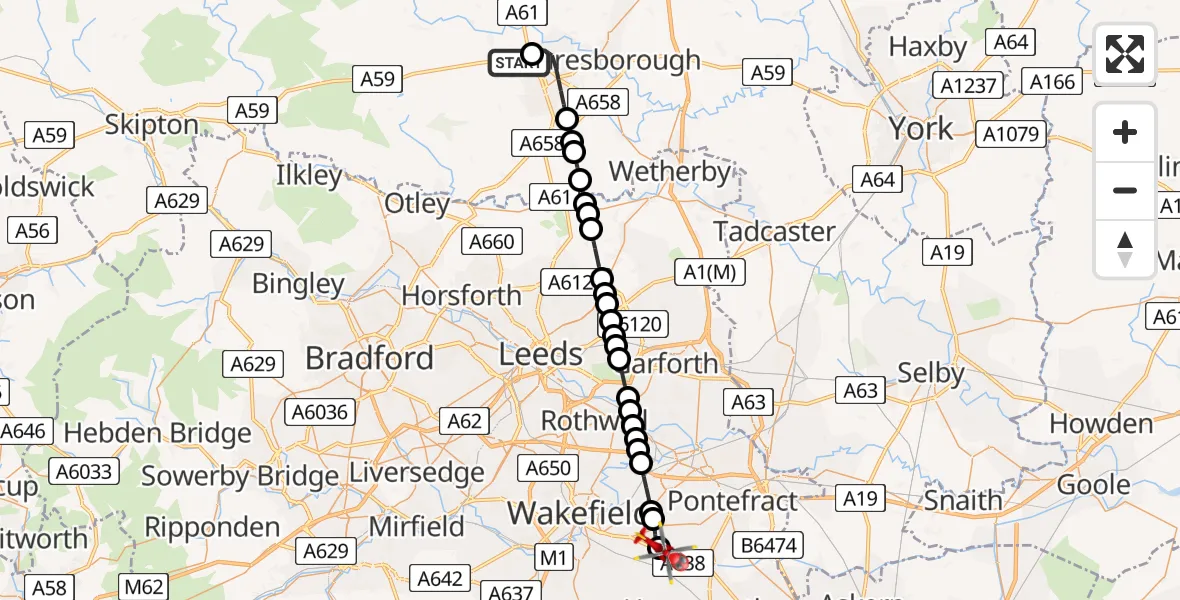 Flight route Air Ambulance Helicopter Killinghall - YAA Nostell Helicopter Port, 17 July 2026, 20:48
