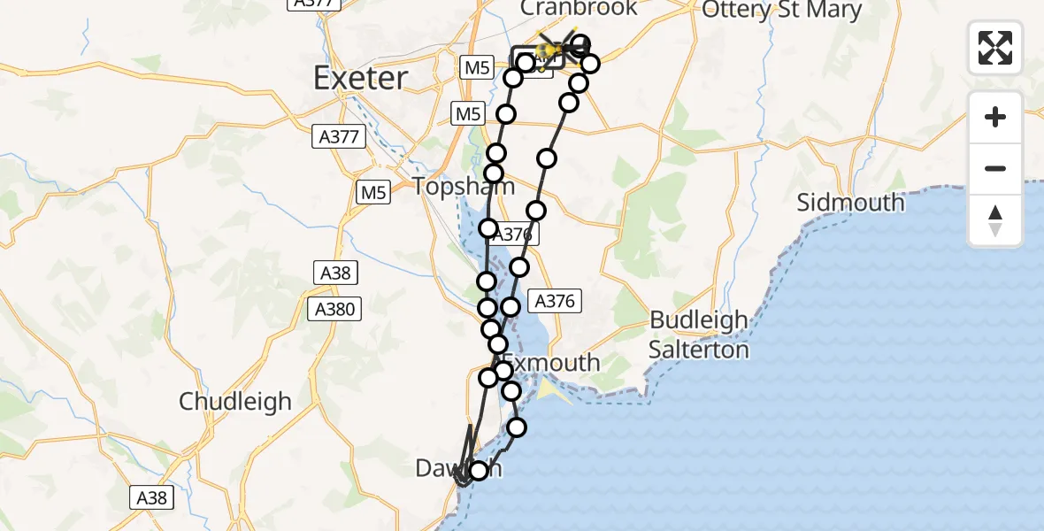 Flight route Police Helicopter Exeter International Airport - Exeter International Airport, 17 July 2026, 21:04
