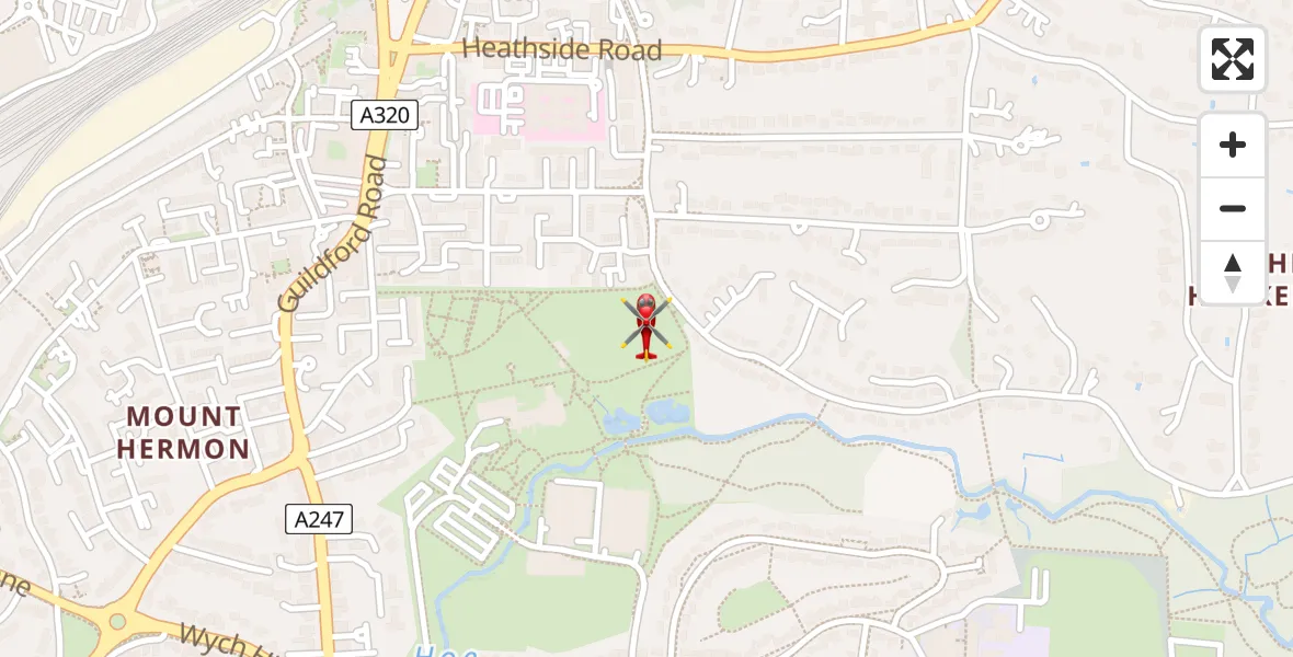 Flight route Air Ambulance Helicopter Woking - Woking, 17 July 2026, 21:22