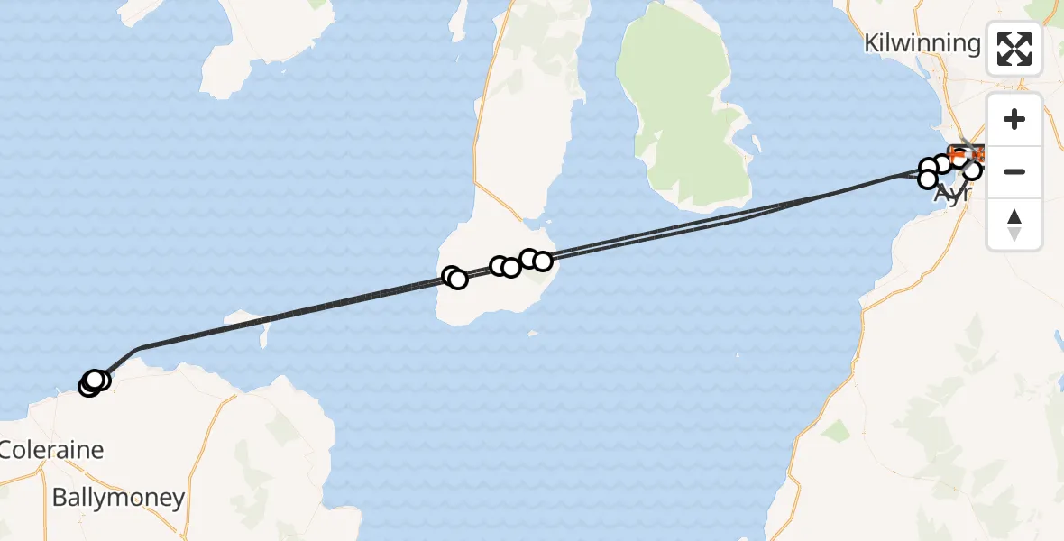 Flight route Coastguard Helicopter Glasgow Prestwick Airport - Glasgow Prestwick Airport, 17 July 2026, 21:26