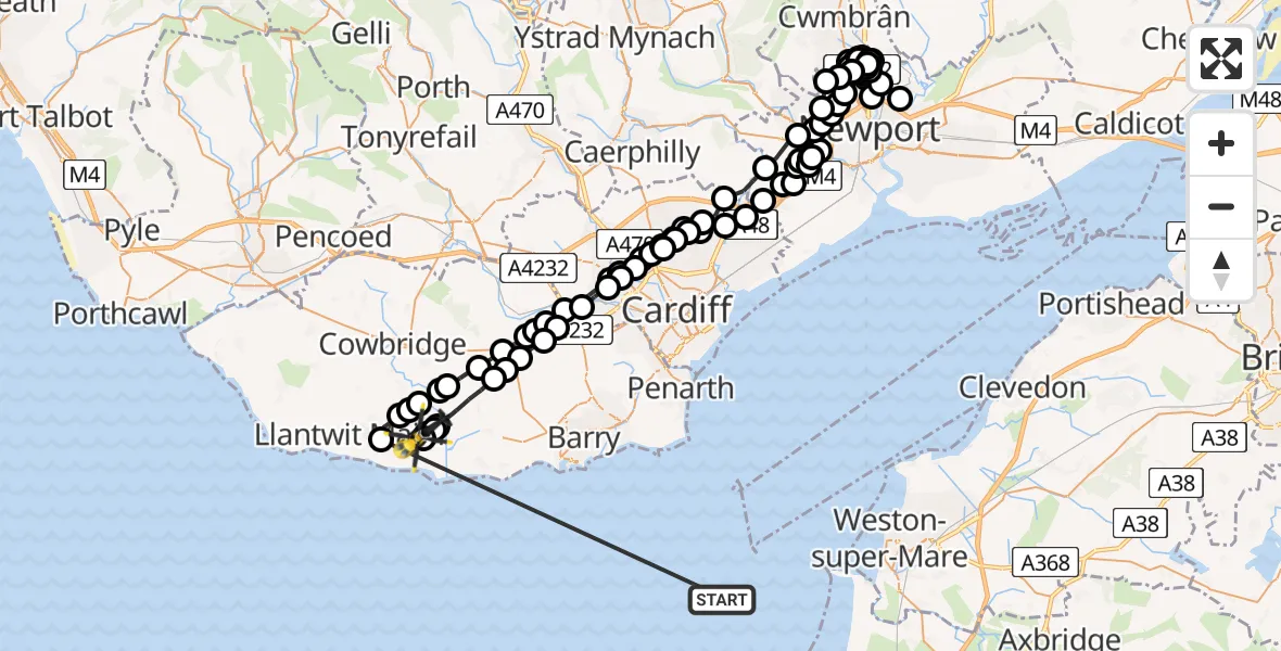 Flight route Police Helicopter Bristol Channel - MOD St Athan, 17 July 2026, 21:29