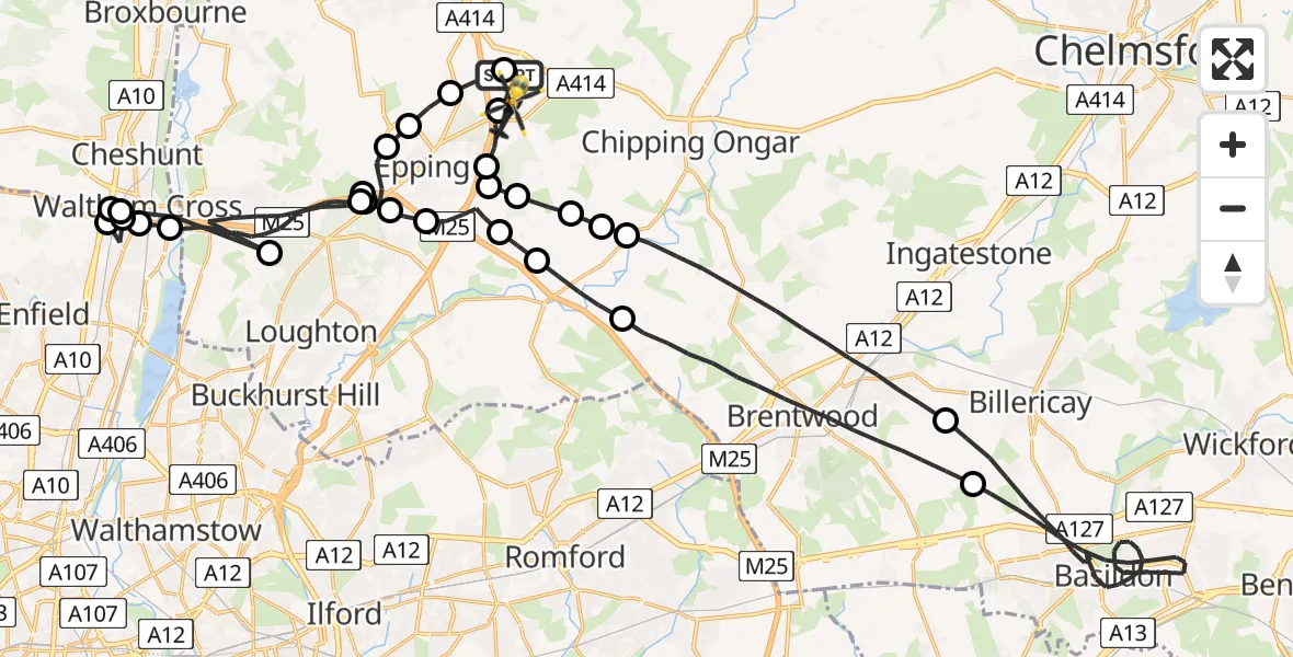 Flight route Police Helicopter North Weald Airfield - North Weald Airfield, 17 July 2026, 22:30