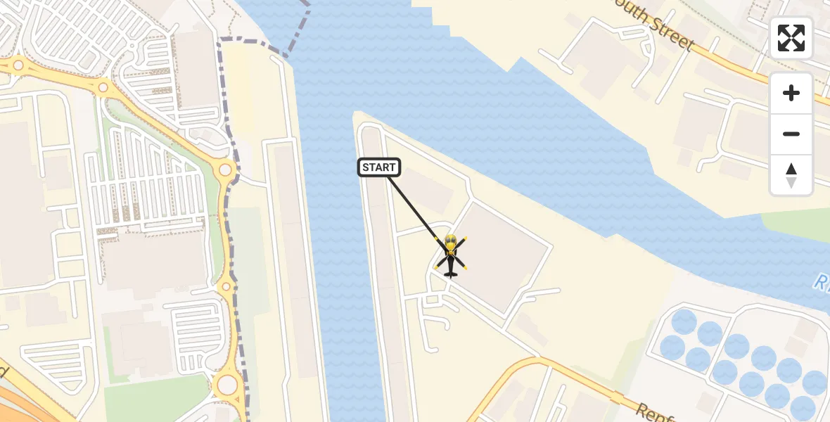 Flight route Police Helicopter Renfrew - Glasgow, 17 July 2026, 22:34