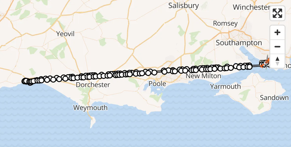 Flight route Coastguard Helicopter Solent Airport - Solent Airport, 17 July 2026, 23:12