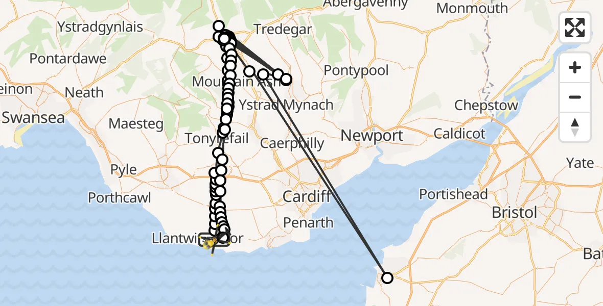 Flight route Police Helicopter MOD St Athan - MOD St Athan, 17 July 2026, 23:47